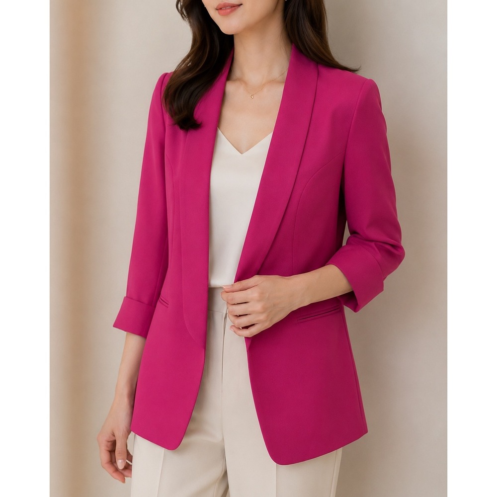 Alberto Makali Hot Pink Shawl Collar Blazer 3/4 Sleeve Cuffed Jacket Womens L